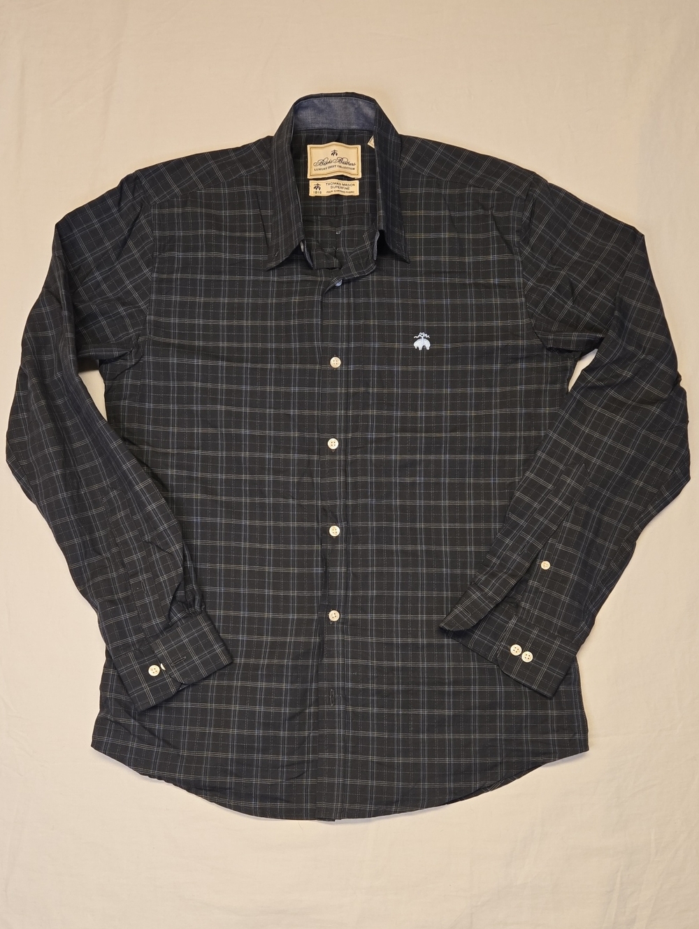 Brooks Brothers Luxury Collection Dark Gray and Blue Plaid Button Down Shirt